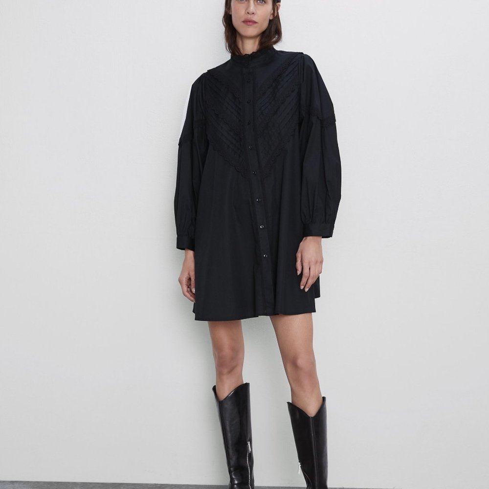 Zara POPLIN MINI DRESS-Black-ref 4786/273-cotton